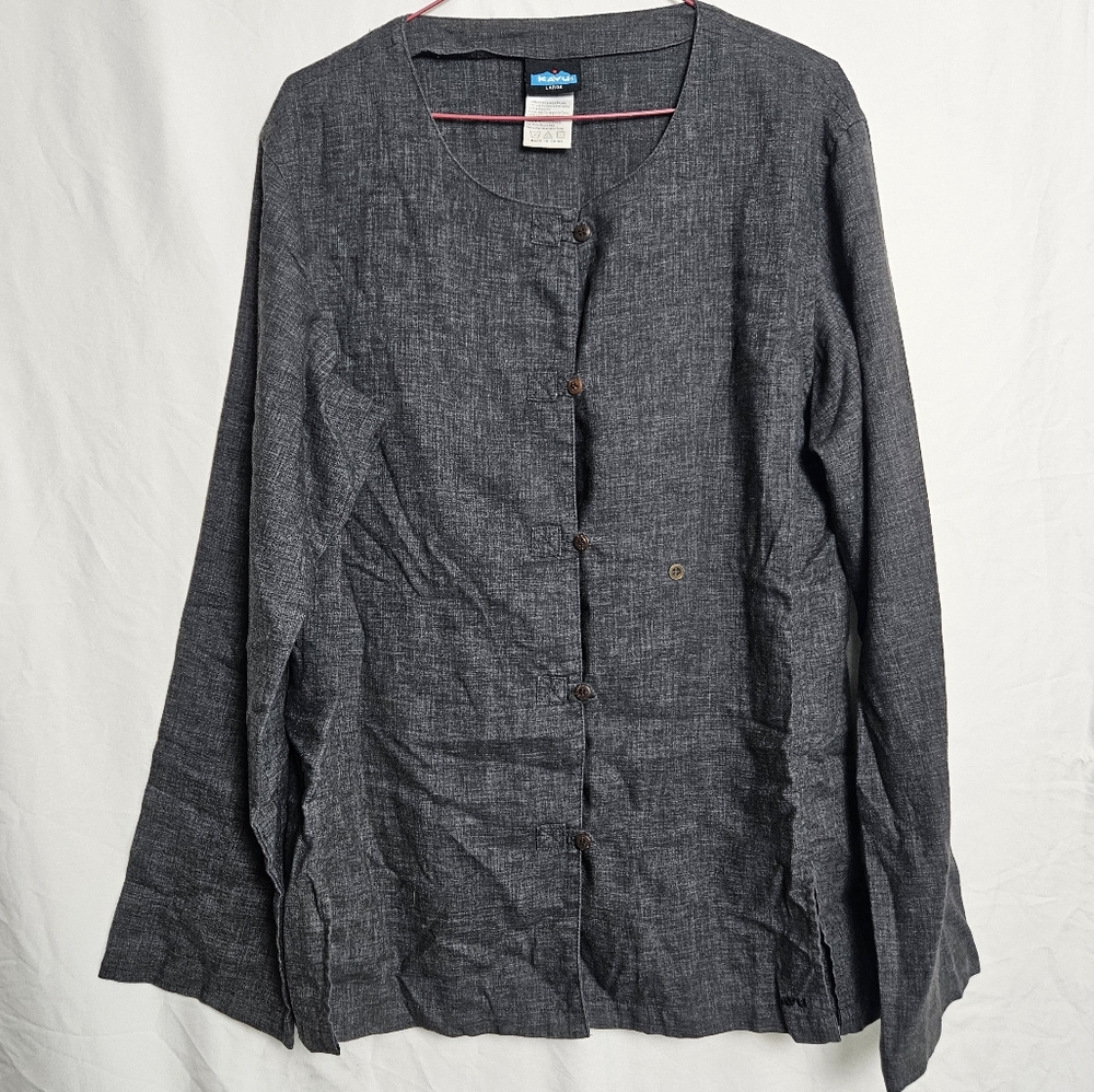 Kavu Dark Gray Hemp Blend Women's Top Blouse Button Up Size Large